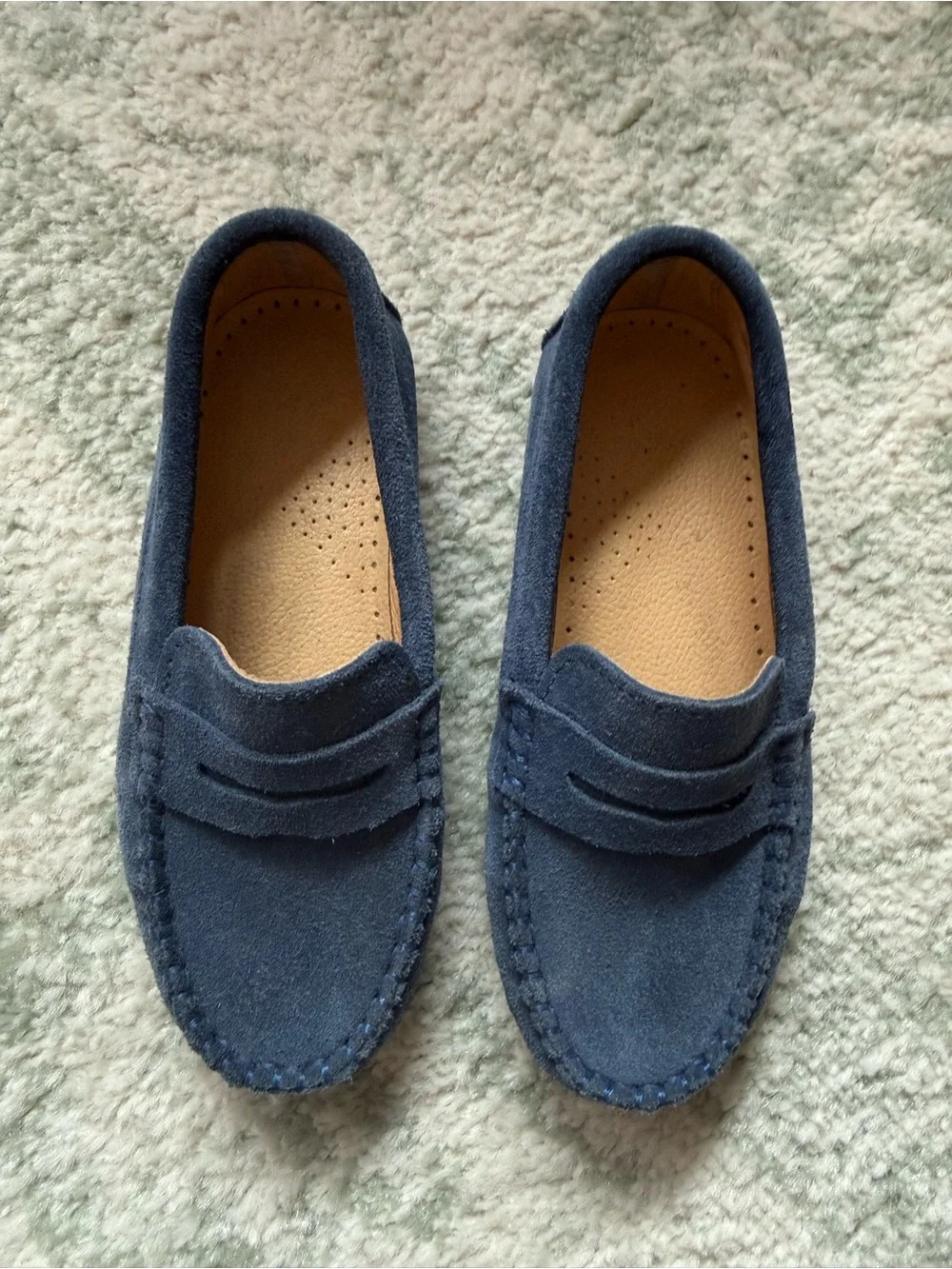 Kids Navy Suede Moccasin Loafers - Slip-On Comfort